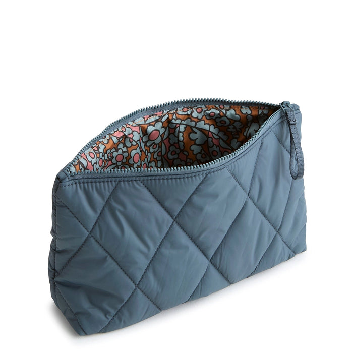 Open view of Vera Bradley Medium pouch in Dark Slate showing wipe-clean interior and spacious compartment.
