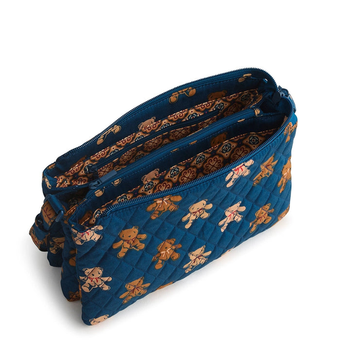 Top view of Vera Bradley Foxbury Crossbody in Bunch of Bears showing interior compartments and patterned lining.
