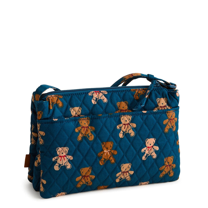 Side view of Vera Bradley Foxbury Crossbody with adjustable strap and zip closure in Bunch of Bears pattern.