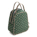 Side view of Vera Bradley Lunch Bag in Mistletoe Lattice with green quilted floral print and dual handles.
