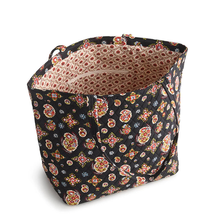 Inside view of Vera Bradley Marston Grand Tote Bag in North Star Sky showing spacious floral interior with zip pocket.