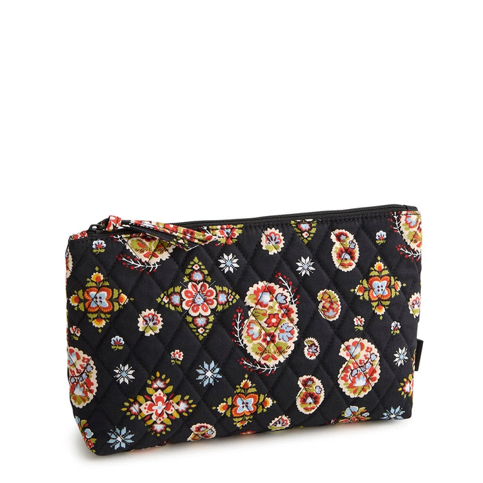 Vera Bradley North Star Sky Medium Pouch – quilted fabric cosmetic bag featuring multicolor folk-inspired floral patterns on black background