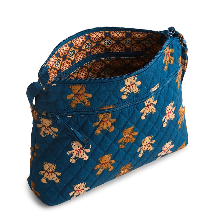 Open view showing interior floral lining and spacious compartment of the Bunch of Bears crossbody bag.