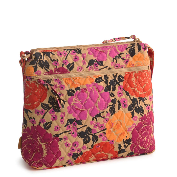 Vera Bradley Original Zip Hipster in Coming Up Roses, front view with quilted floral design and adjustable strap.