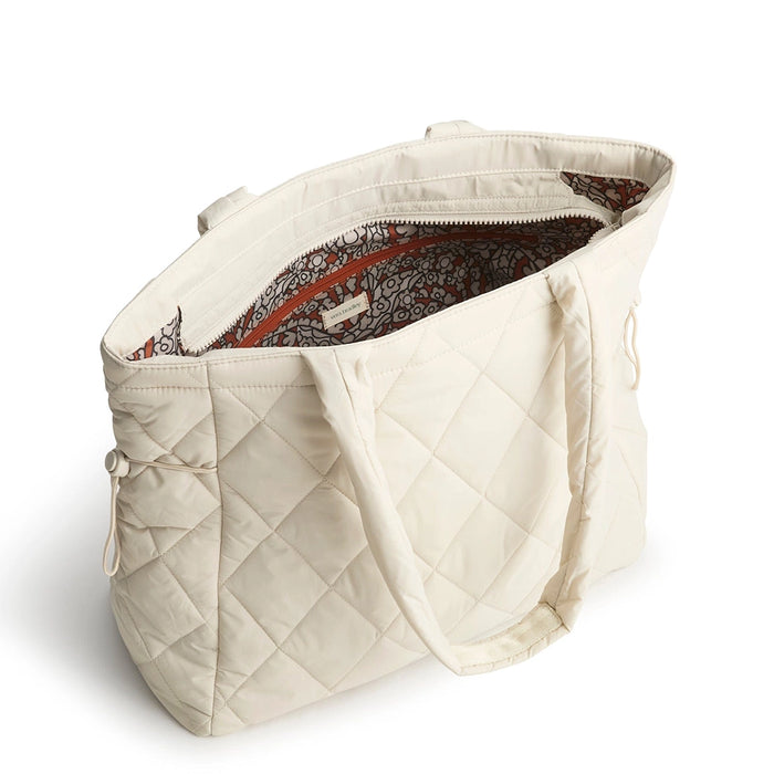 Top view of Vera Bradley Pumice Stone tote showing patterned interior and zip closure.