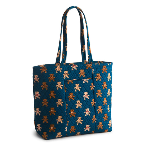 Front view of Vera Bradley Original Zip Tote Bag in Bunch of Bears showing teddy bear print on teal background.