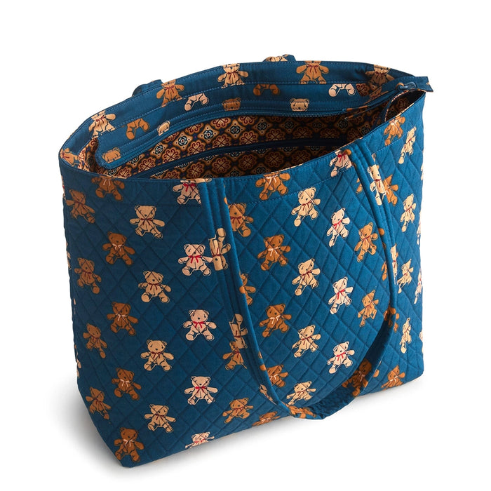 Open top view of tote bag showing interior patterned lining and roomy compartment.