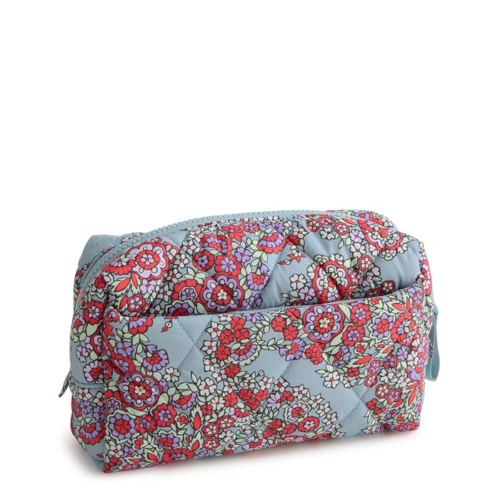 Angled view of Vera Bradley Paisley Bouquet Medium Cosmetic Bag showing zip closure