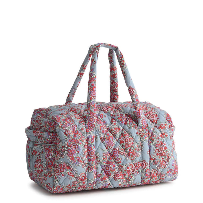 Back view of Vera Bradley Paisley Bouquet Original Duffel Bag with quilted cotton fabric and floral pattern.