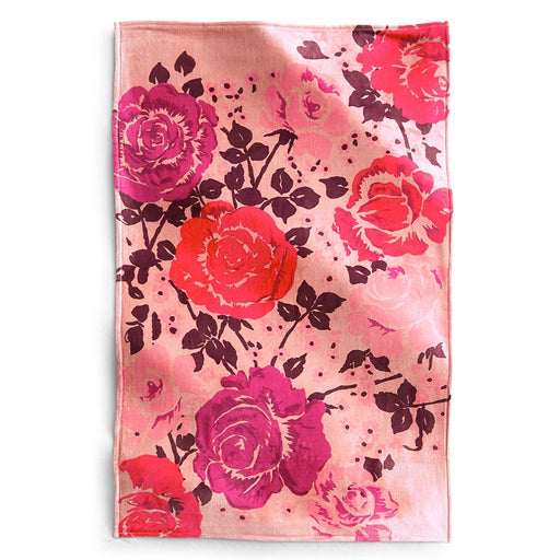 Full view of Vera Bradley Plush Throw Blanket in Coming Up Roses Pink showing vibrant red and pink rose floral pattern.