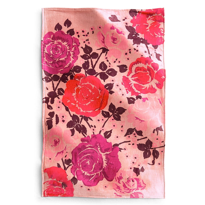 Full view of Vera Bradley Plush Throw Blanket in Coming Up Roses Pink showing vibrant red and pink rose floral pattern.