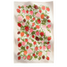 Unfolded Vera Bradley Plush Throw Blanket featuring Strawberry Vines pattern with red, pink, and orange strawberries and leafy vines on a soft cream fleece
