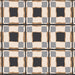 Close-up of Wavy Plaid Alloy pattern featuring neutral gray, beige, and black squares