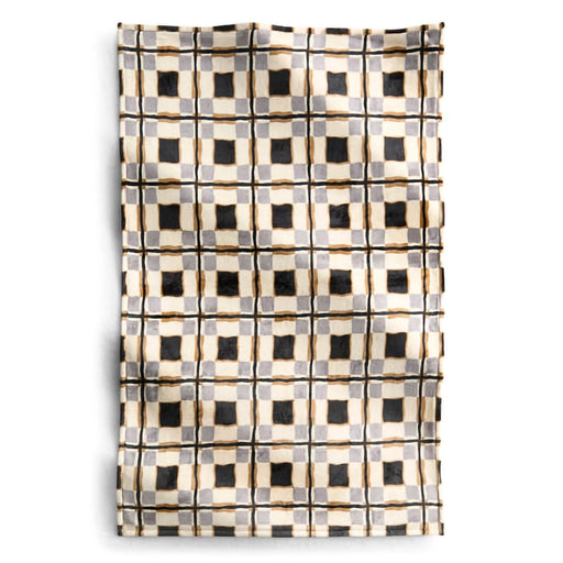 Vera Bradley Plush Throw Blanket laid flat showing wavy plaid design in gray, cream, and tan tones”