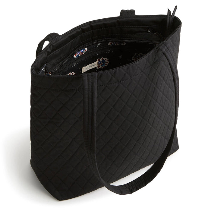 Vera Bradley Small Original Zip Tote Bag in Moonless Night – black quilted open view showing interior compartments.