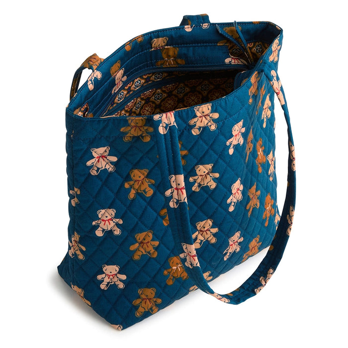 Top view of Vera Bradley Small Original Zip Tote Bag in Bunch of Bears showing interior patterned lining and zipper compartment.