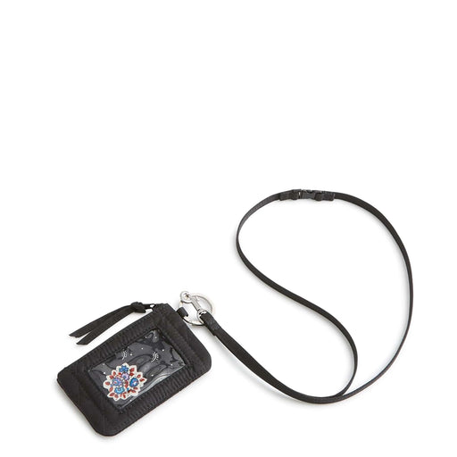 Vera Bradley Moonless Night Zip Card Pouch Lanyard with clear ID window and strap.