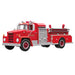 Red 1973 Dodge C800 Fire Engine ornament with silver cab and 'FIRE DEPT' lettering