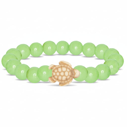Fahlo Sage Glow Bracelet with glow-in-the-dark sage beads, engraved turtle charm, interactive real sea turtle tracking, and wildlife conservation support.
