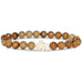 Wooden looking beaded bracelet with a white koala-shaped charm on a white background