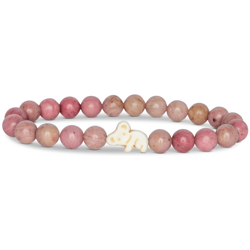 Bracelet with pink beads and a white Koala charm on a white background