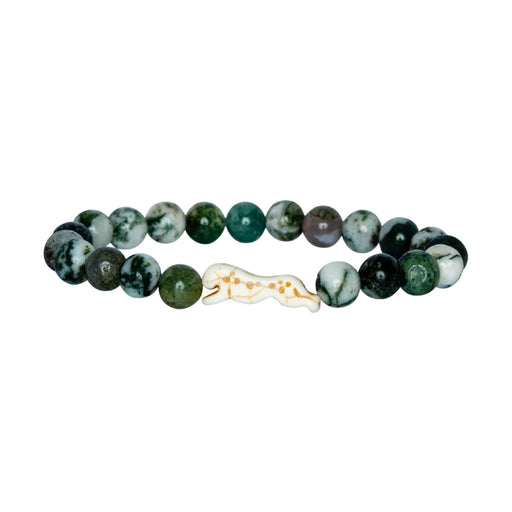A stylish bracelet made of green and white jasper beads, highlighting a harmonious blend of colors.