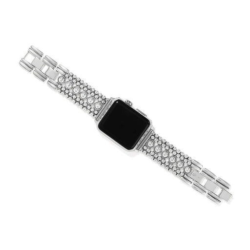 Silver watch band with gemstones on a white background