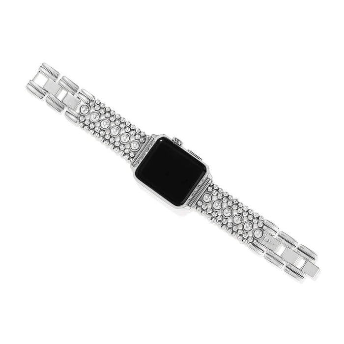 Silver watch band with gemstones on a white background