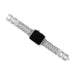 Silver watch band with gemstones on a white background