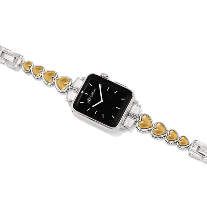 Brighton Pretty Tough Heart Watch Band in a two-tone silver and gold finish featuring heart accents and signature studded detailing for a stylish smartwatch accessory.