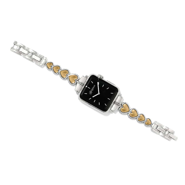 Brighton Pretty Tough Heart Watch Band in a two-tone silver and gold finish featuring heart accents and signature studded detailing for a stylish smartwatch accessory.