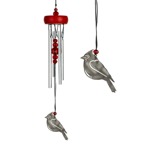 Silver cardinal wind chime with crystal accents for elegant home and garden décor