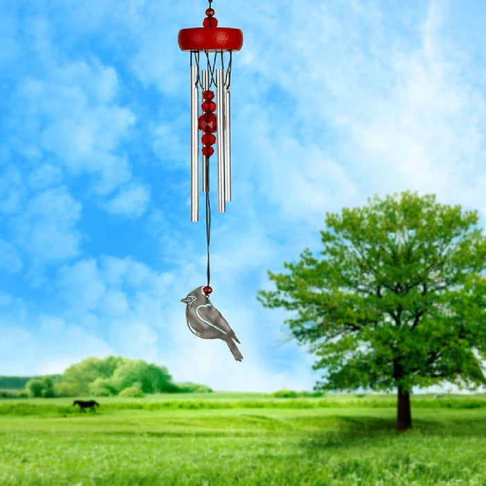 Decorative cardinal wind chime with soft soothing tones and shimmering crystals