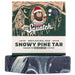 Dr. Squatch Snowy Pine Tar soap bar with packaging on a white background