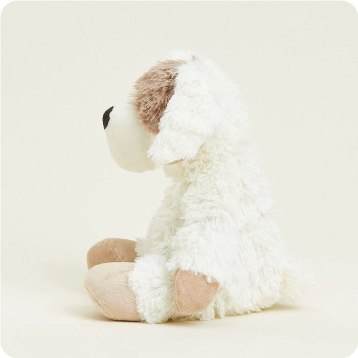 Side profile of Warmies Puppy Plush showing fluffy texture and floppy ears