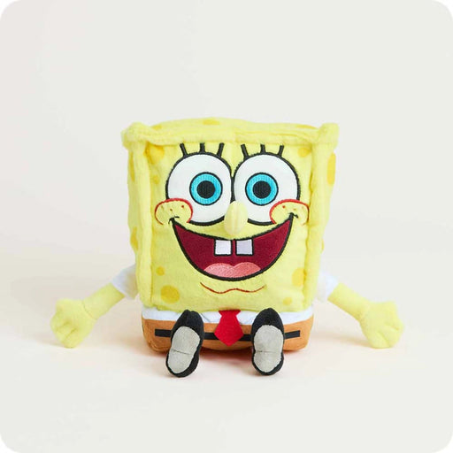 Warmies SpongeBob Plush sitting upright with smiling face, yellow plush body, and classic brown shorts