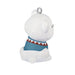 White plush toy with a blue shirt and shark mouth design on a white background