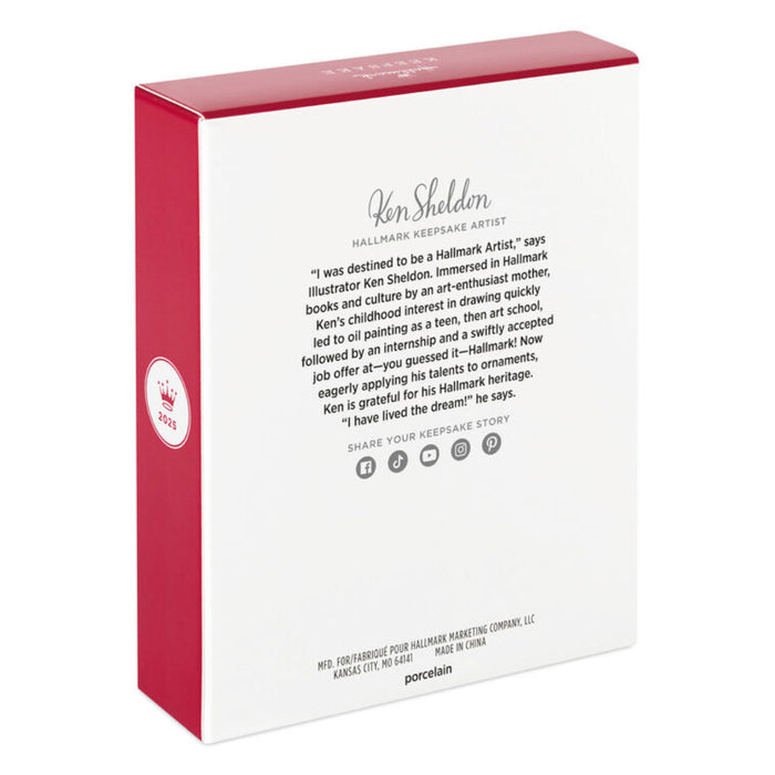 Hallmark Keepsake Artist Ken Sheldon's packaging with text and branding.