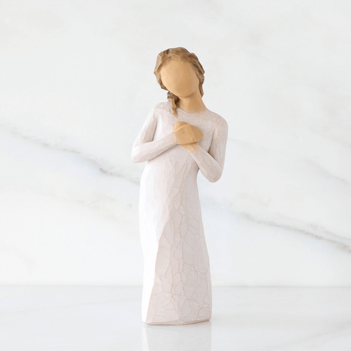 Willow Tree Here for You figurine – hand-painted resin figure of a woman with hands over heart, sympathy gift for comfort, healing, and emotional support.