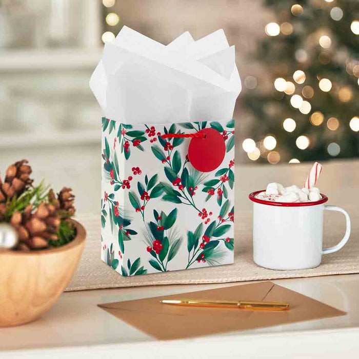 Hallmark : 6.5" Winter Greenery Small Christmas Gift Bag With Tissue Paper