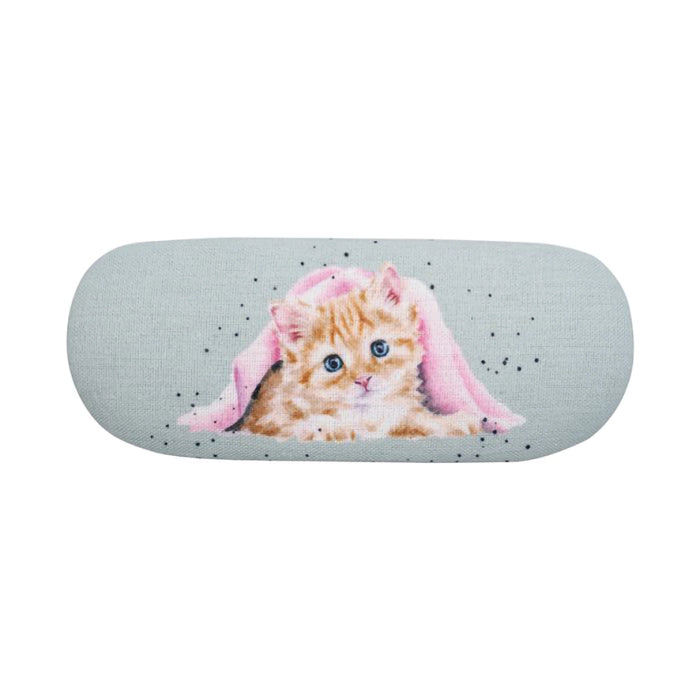 Wrendale Designs Sweet Dreams Cat Eye Glass Case with kitten under pink blanket illustration