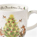 Close-up of Wrendale Designs Oh Christmas Tree mug featuring woodland animals decorating a Christmas tree with gold lights and robins.