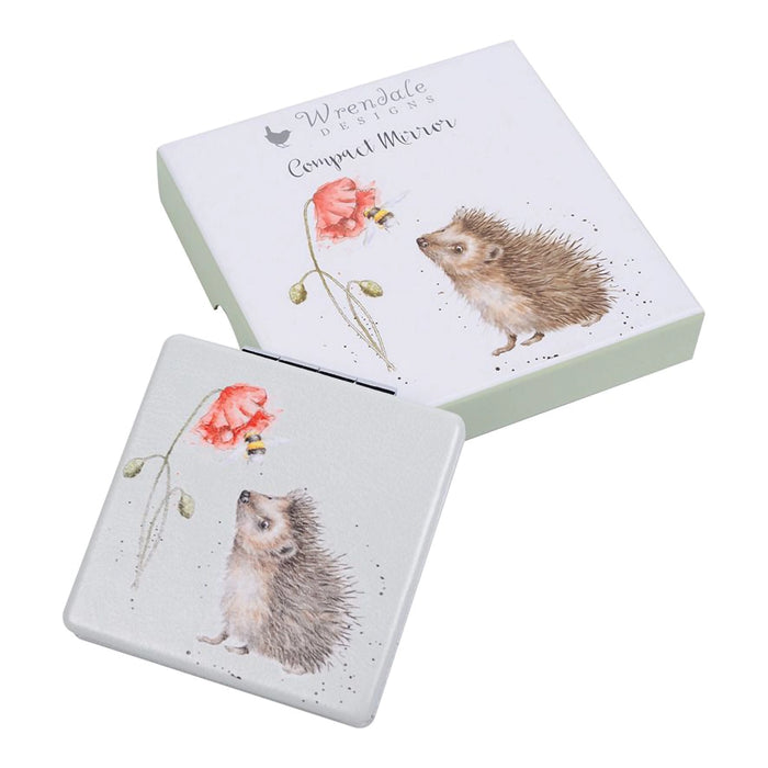 Wrendale Designs 'Busy as a Bee' Hedgehog Compact Mirror with illustrated gift box, featuring countryside wildlife artwork.