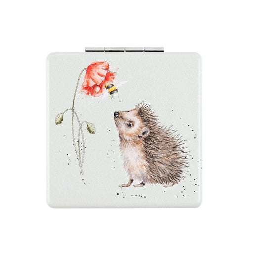 Wrendale Designs 'Busy as a Bee' Compact Mirror featuring hedgehog, poppy flower and bumblebee illustration by Hannah Dale.