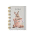 Wrendale Designs 'The Flower Pot' spiral bound rabbit journal with hardcover, featuring a watercolor bunny in a terracotta pot and crocus flowers on light background.