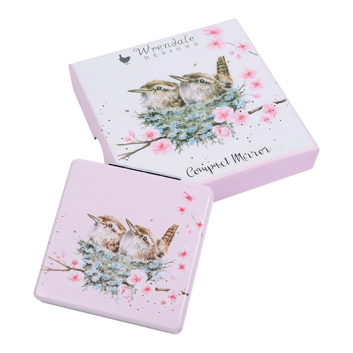 Wrendale Designs 'Home Tweet Home' wren compact mirror with illustrated gift box, perfect for nature lovers.