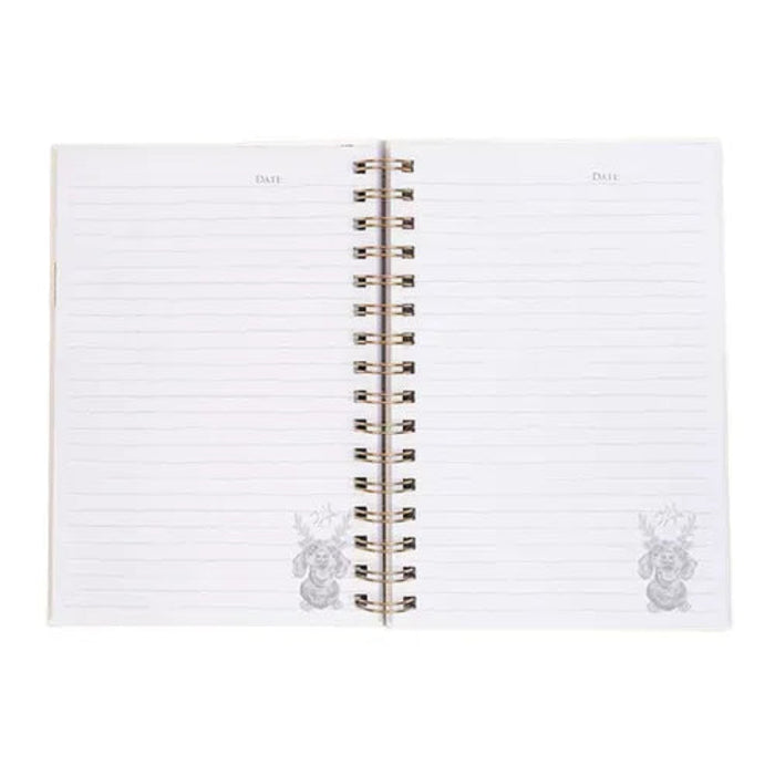 Wrendale Designs 'Mistletoe and Barks' Christmas A5 spiral notebook with festive dog and mistletoe cover illustration