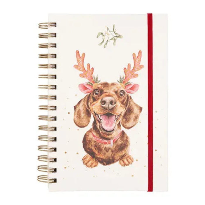 Wrendale Designs 'Mistletoe and Barks' Christmas A5 spiral notebook with festive dog and mistletoe cover illustration