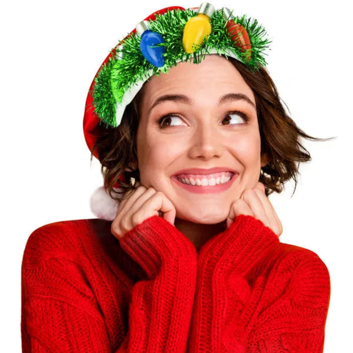 DM Merchandising Uncle Bob's Tacky Tinsel Light-Up Santa Hat with festive sparkling details