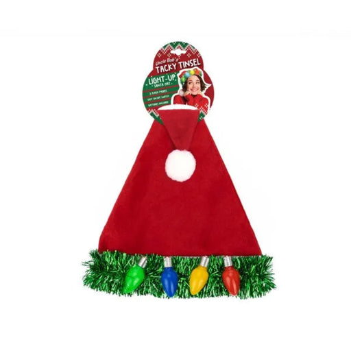 DM Merchandising Uncle Bob's Tacky Tinsel Light-Up Santa Hat with festive sparkling details